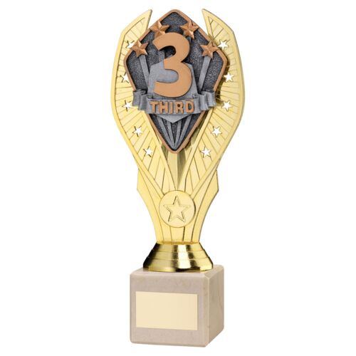 Gold Plastic Holder + Third Disc On Cream Marble Trophy (1In Cen) - 9In Thumbnail
