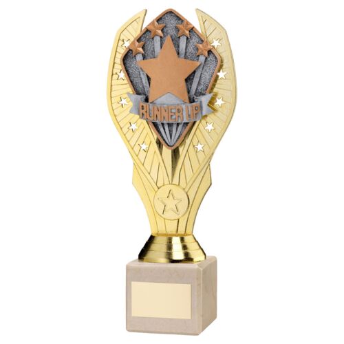 Gold Plastic Holder + Runner Up Disc On Cream Marble Trophy (1In Cen) - 7.75In Thumbnail