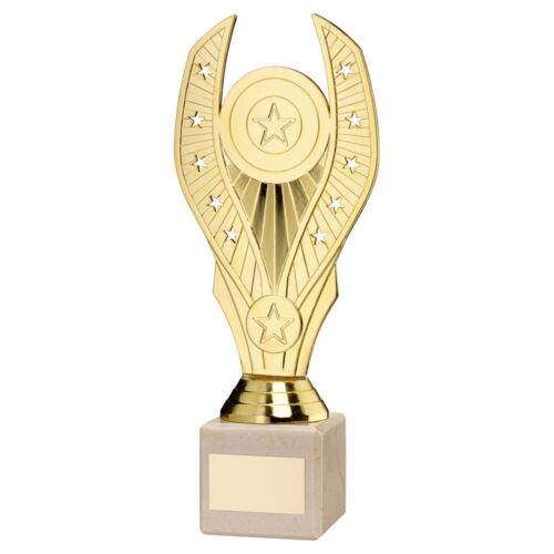 Gold Plastic Holder On Cream Marble Trophy (1In & 2In/Rd) - 11In Thumbnail