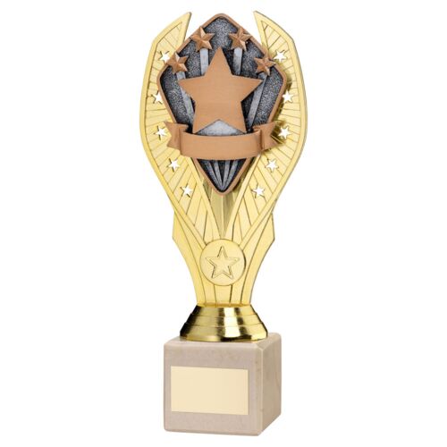 Gold Plastic Holder + Stars Disc On Cream Marble Trophy (1In Cen) - 10In Thumbnail