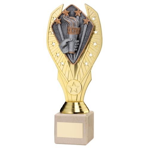 Gold Plastic Holder+Victory Torch Disc On Cream Marble Trophy (1In Cen) - 11In Thumbnail