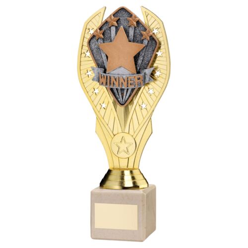 Gold Plastic Holder + Winner Disc On Cream Marble Trophy (1In Cen) - 9In Thumbnail